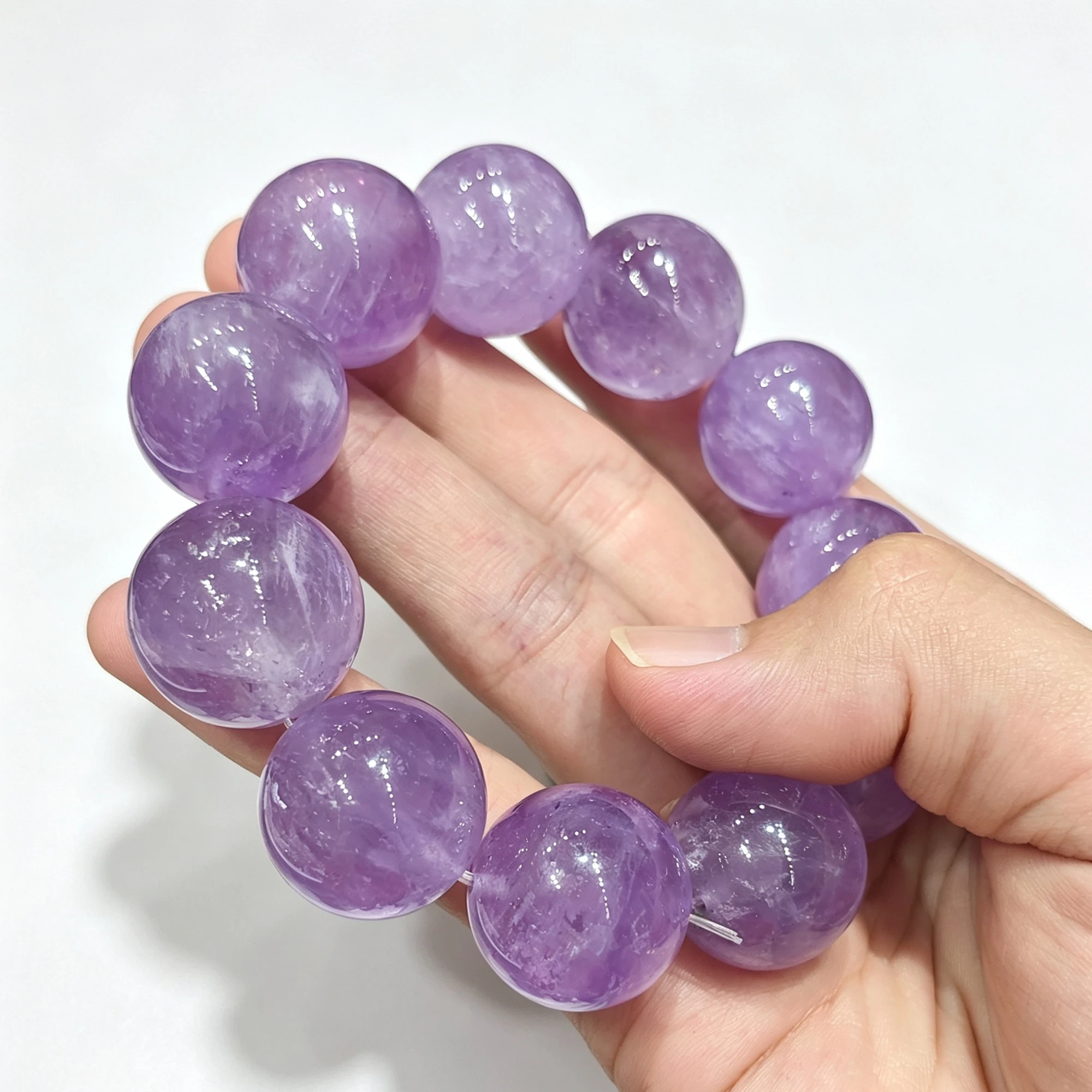 Natural Amethyst Bead Bracelet Gemstone Large Round Beads Purple Crystal Stretch Bracelet Fine Jewelry Present Supply 1 Pc