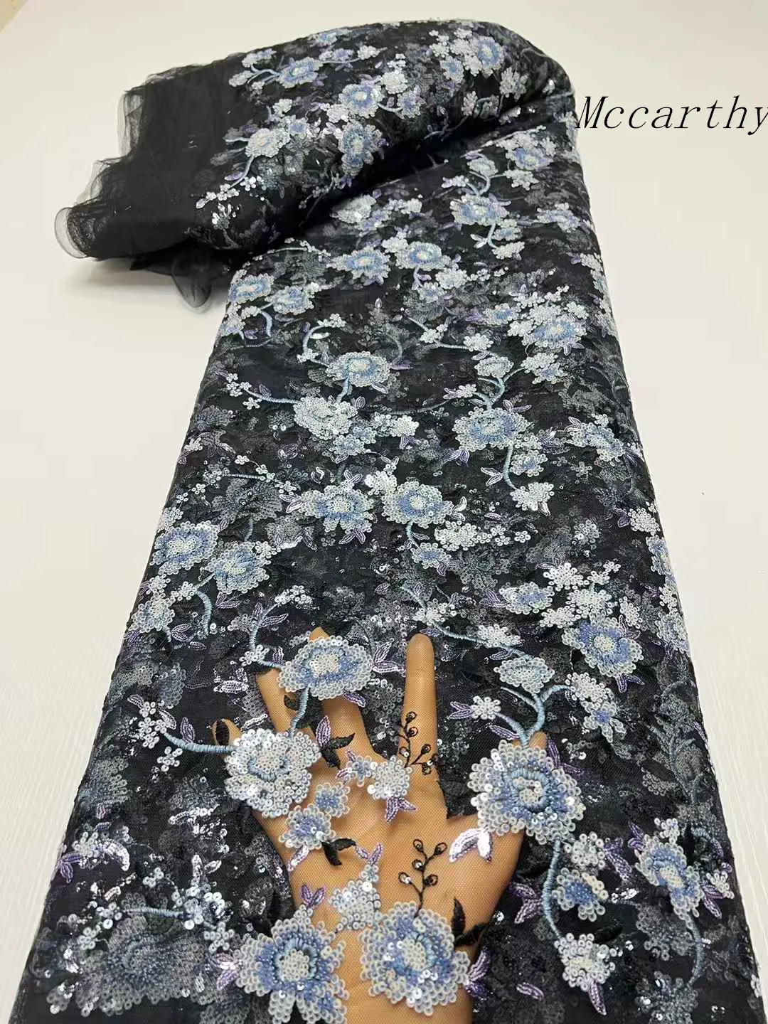

Luxury Black 2025 High Quality French Tulle Net Sequins Lace Fabric African Lace Fabric 5 Yards For Nigeria Wedding Party Dress