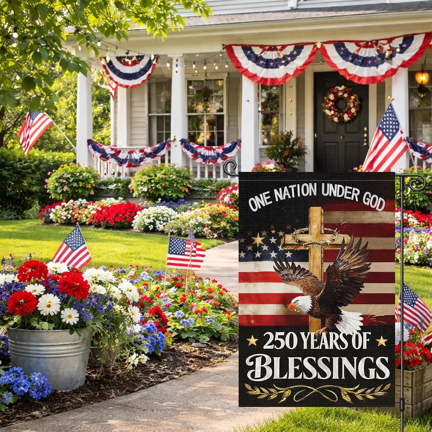 Louise Maelys 250th Anniversary Garden Flag, 250 Years OF Blessings American Freedom Bald Eagle 12x18 Inch Double Sided Welc IIC