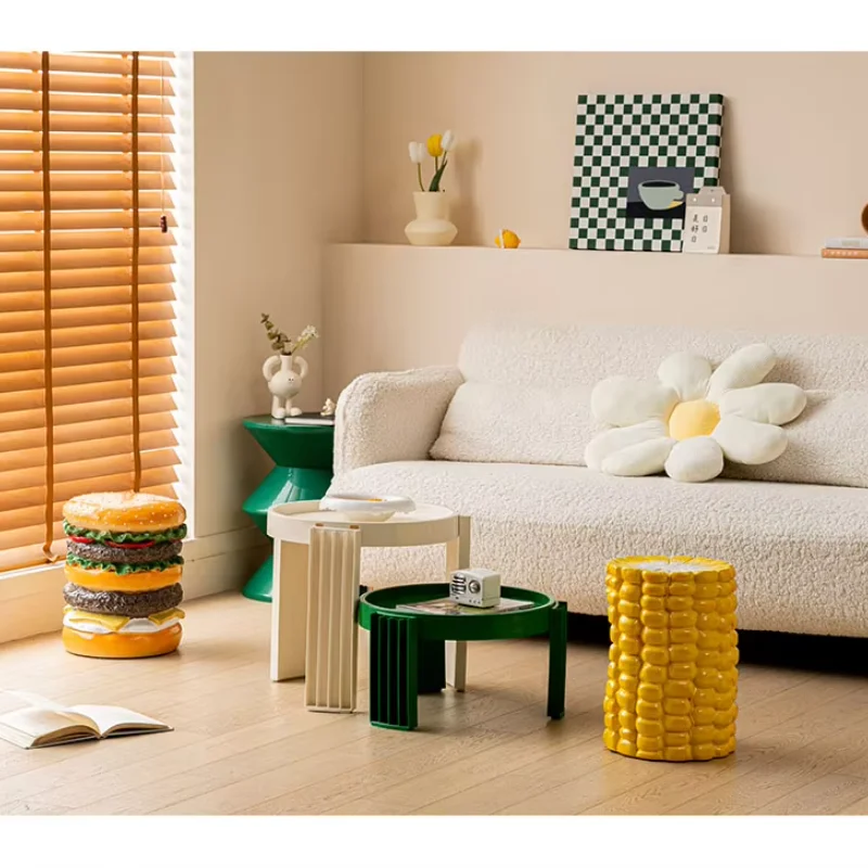Nordic Resin Hamburger Stool Cheese Side Table Icecream Stool Corn Stool Home Decoration Handicraft Shoe Changing Stool
