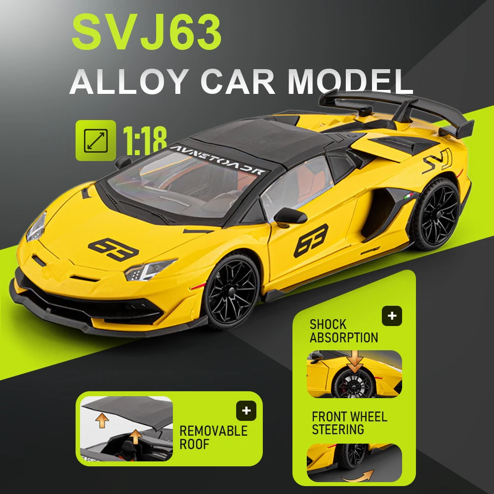 

1:18 Alloy Diecast SVJ63 720S Sports Car Model Toys Doors Opened Miniature Vehicles Wheel Pull Back Supercar Collectible Item
