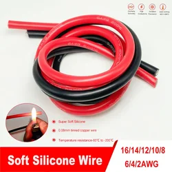Super-Soft Silicone Wire 2 4 6 8awg 10awg 12awg 14awg 16awg Heat Resistant Red Black Tin Copper Stranded Wire For RC Cars Drones