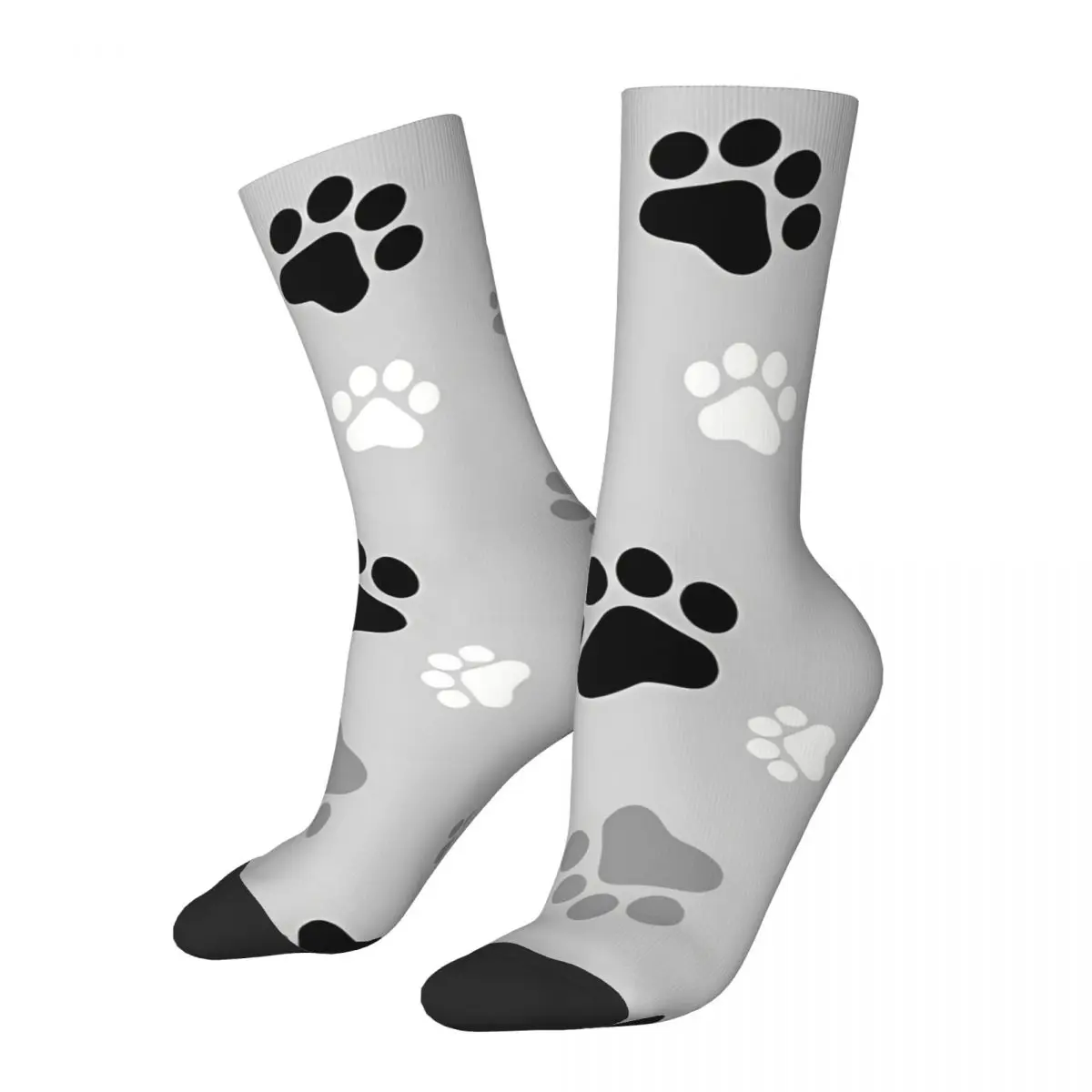 Calcetines de dibujos animados para hombre y mujer, medias de poliéster, pata de perro gris, otoño