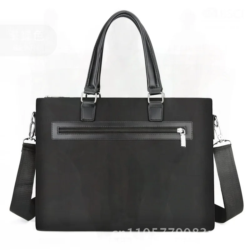 Men's Business Briefcase Handbag Horizontal Shoulder Crossbody Nylon Bag Embossed Solid Color Trendy Polyester Lining