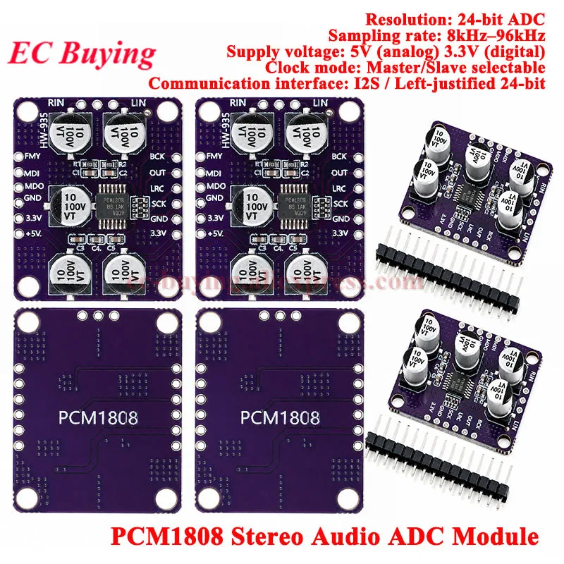 10pcs/1pc PCM1808 Stereo SNR Audio ADC Module 24Bit Single-Ended Analog Input I2S Output Decoder Board For DSP STM32 ESP32 Audio