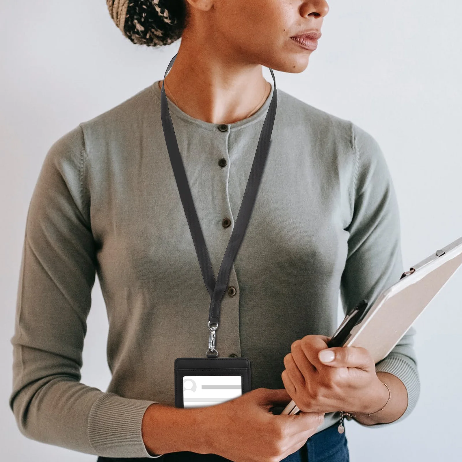 

Id Card Holder Work Lanyard Portable Badge Cover Pu Protector Compact Lightweight Transparent Credit Holder