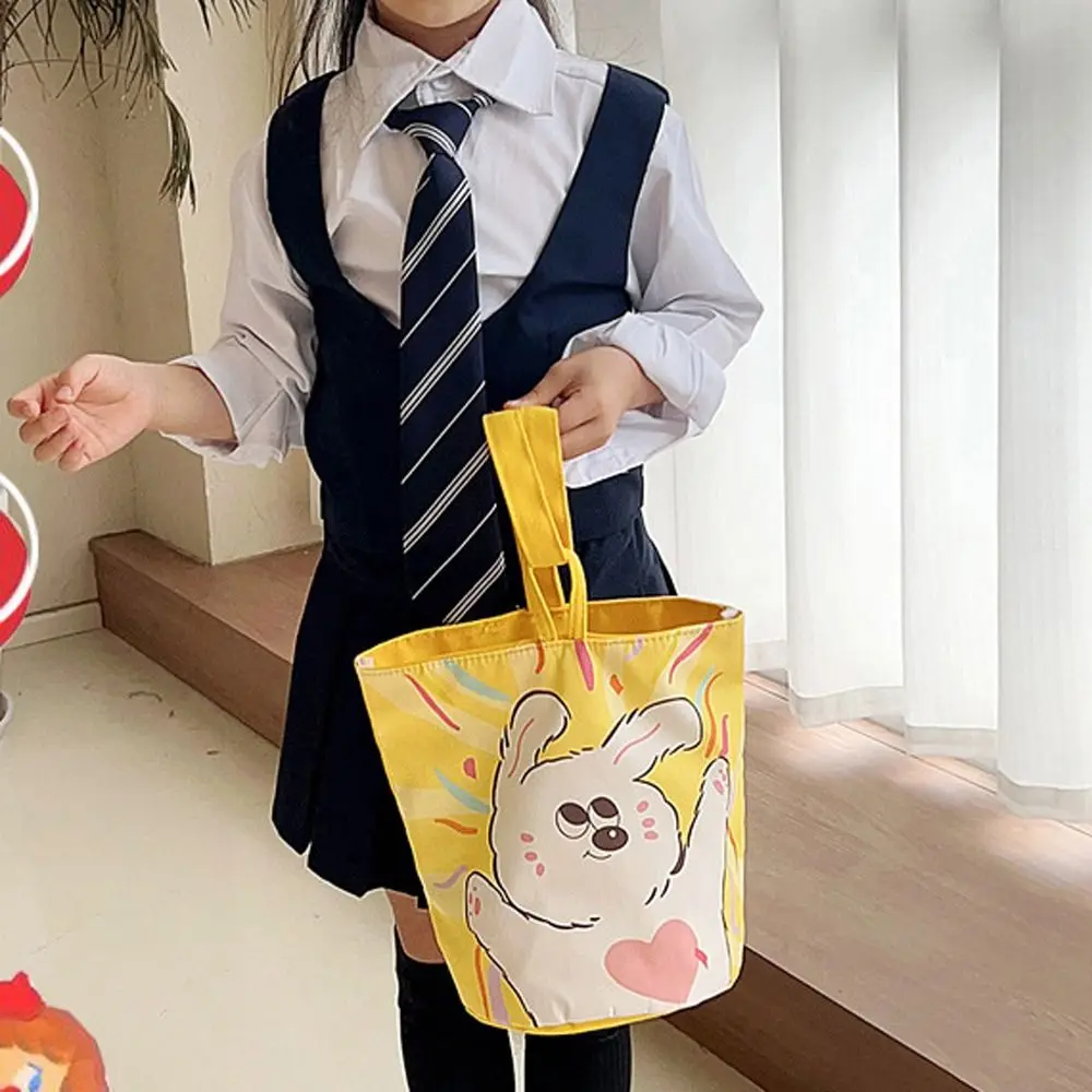 Panda Cartoon Canvas Bucket Bag Cartoon Girl Strawberry Rabbit Print Handbag Shopping Bag Mummy Bag Ins Style Tote Bag Travel