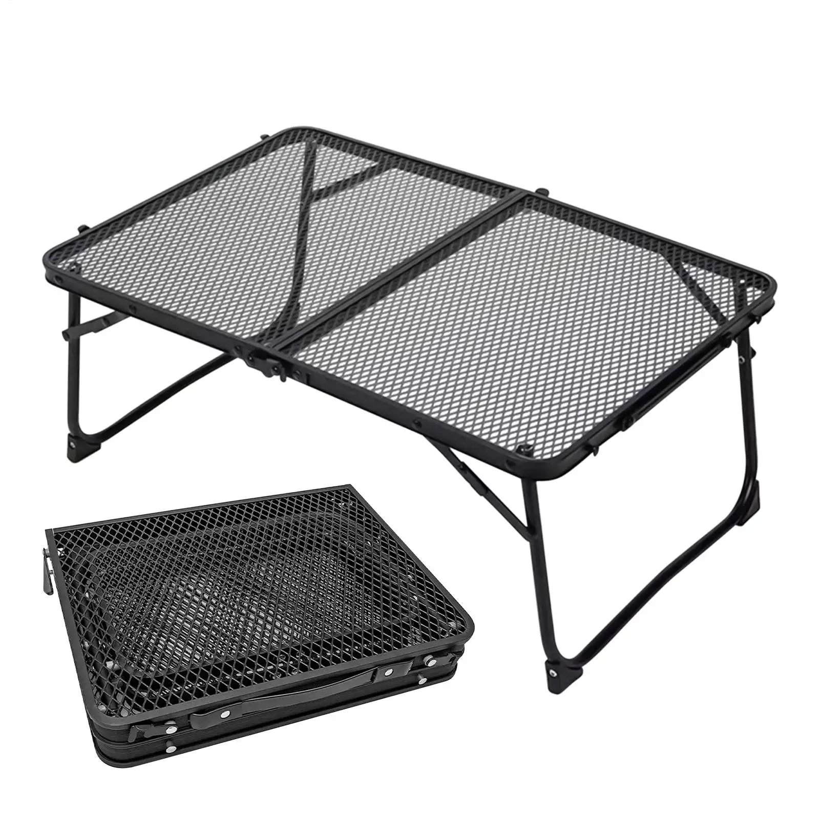 折りたたみ式小型テーブル、メッシュデスクトップ付きパティオテーブル、236-x-157インチ、金属製デスク、屋外ピクニック、釣り、パティオ、バーベキュー、旅行、芝生用