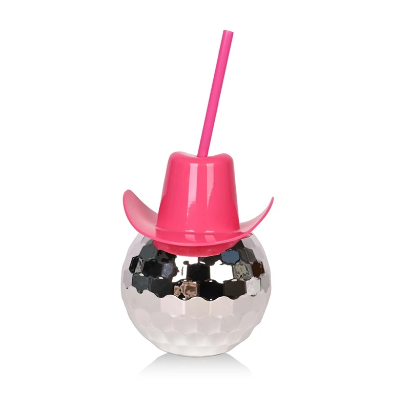 Disco Ball Cups Cowboy Hat Disco Ball Cup With Straws Bachelorette Hen Party Decoration Electroplating Ball Cup