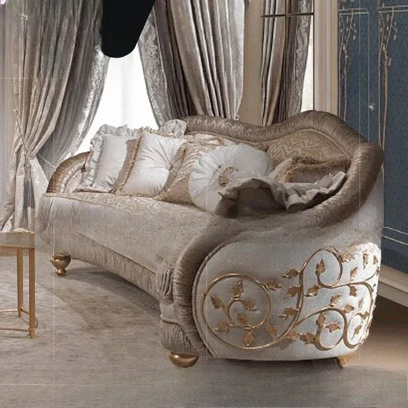 Light luxury fabric sofa combination French retro living room solid wood carving flower sofa