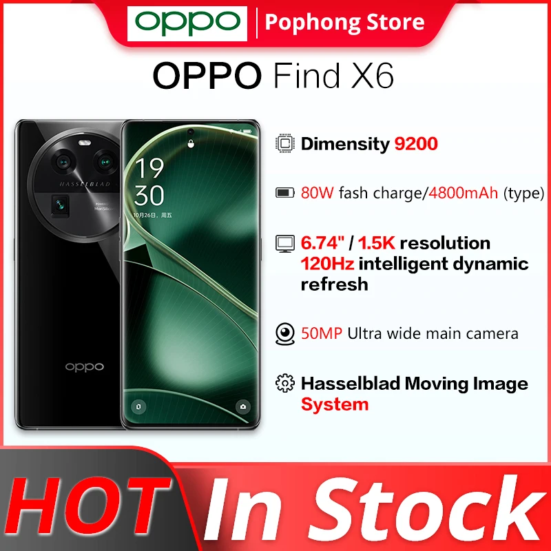 

2023 NEW OPPO Find X6 5G 6.74 inch 3D AMOLED Flexible Curved Dimensity 9200 Octa Core 80W SUPERVOOC 50MP Triple Cameras NFC