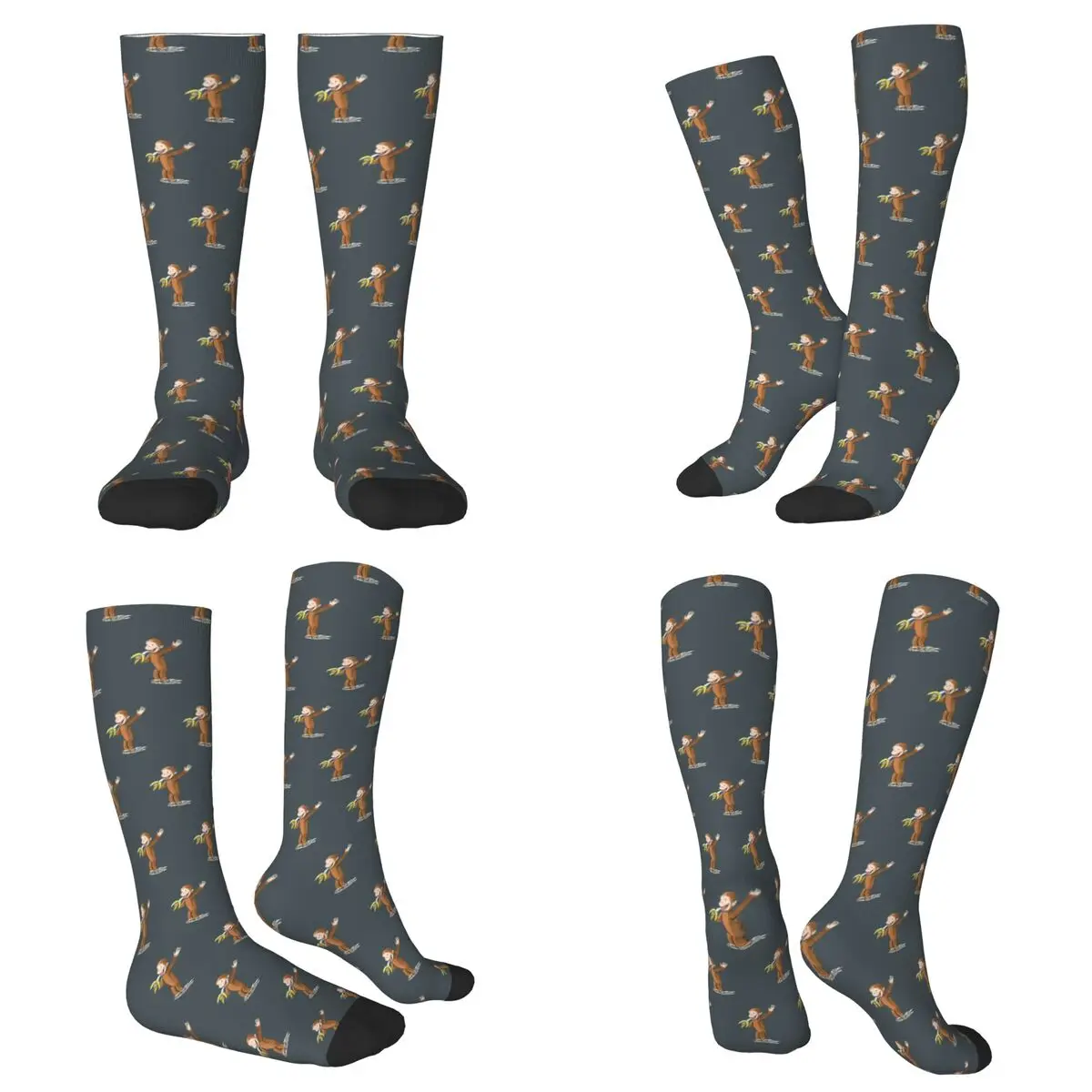 

All Seasons Curious George Eating A Banana Socks Harajuku Sport Middle Tube Socks Soft Fashion Stockings for Men Women