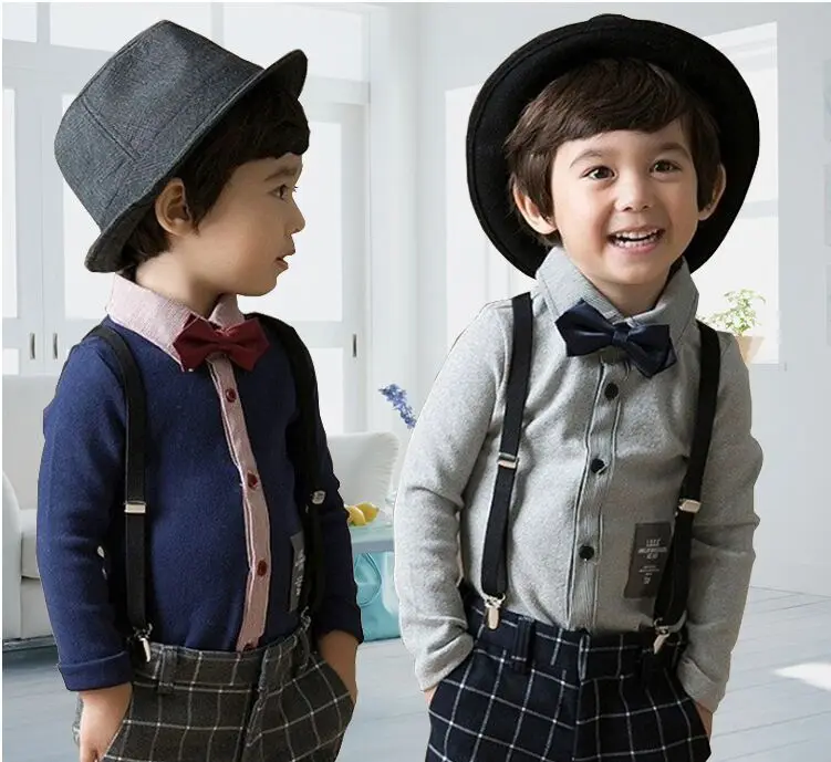 Set camicia invernale da ragazzo ~ Set di vestiti da ragazzo in velluto spesso stile Inghilterra alla moda / Attrie da ragazzo + papillon e cinturino gratuiti 929