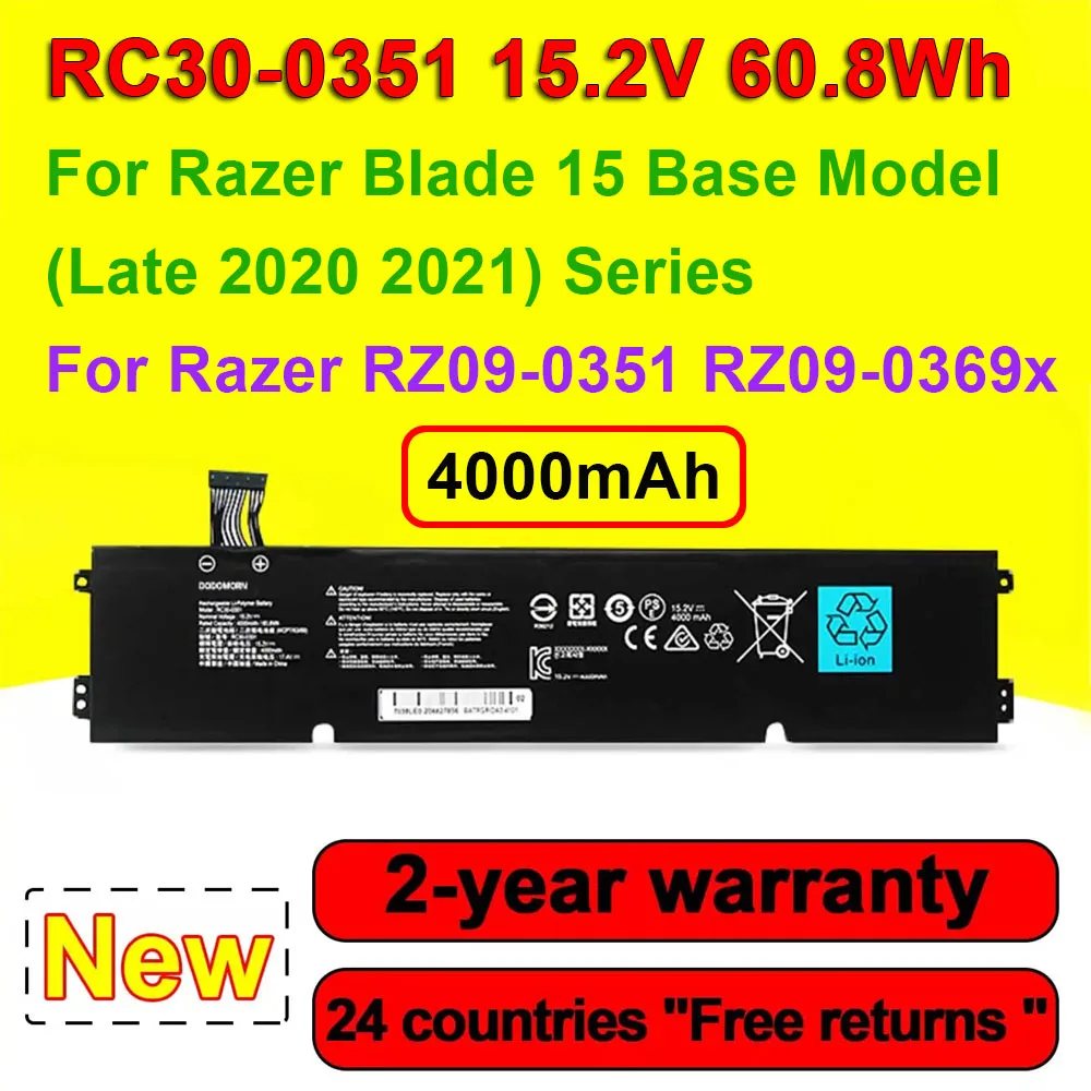 

For Razer BIade 15 Base Model (Late 2020 2021) RZ09-0351 RZ09-0369x Series RC30-0351 Laptop Battery 15.2V 60.8Wh 4000mAh