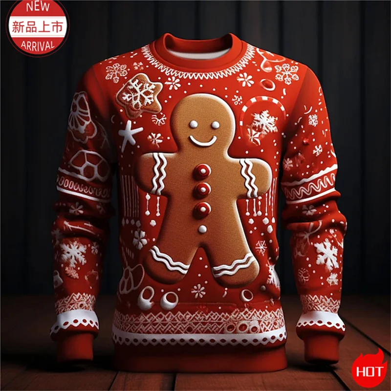 3D Cookie Gingerbread Print Sweater, Gingerbread Sweatshirt, Cookie Ugly Christmas Sweater Women Mens Funny Christmas Clothing