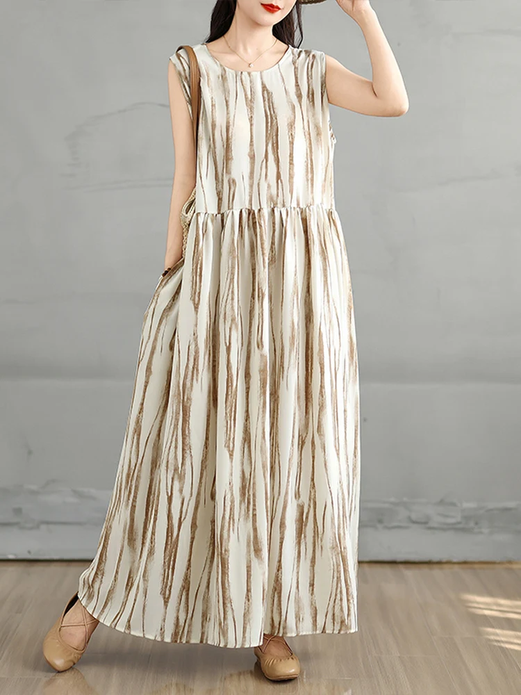 Faionable Loose Floral Print Sweet Vest Dr Summer Slimming Long Dr Cover Belly A-Line Retro Sle Women's Dr