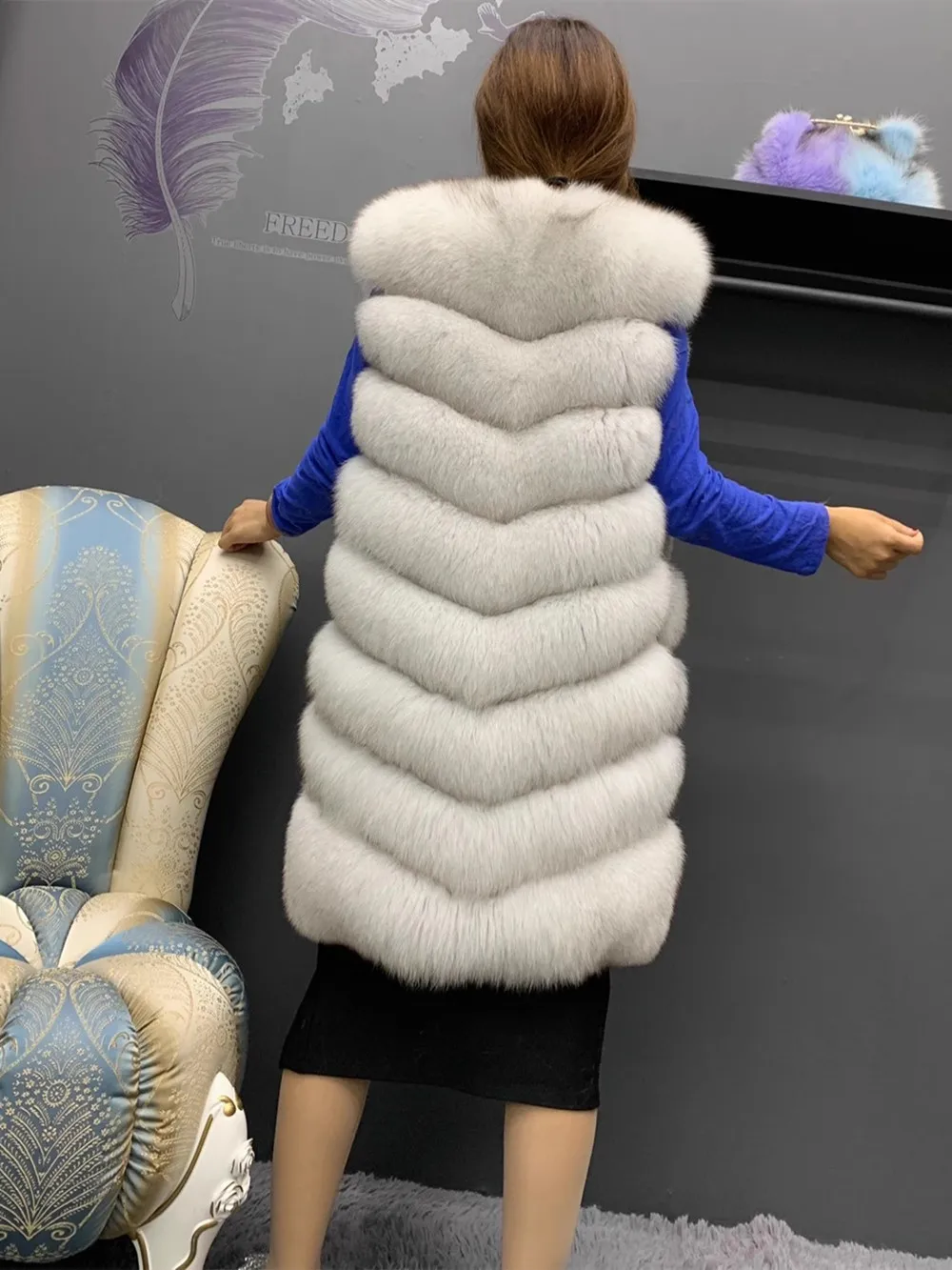 90cm Long Fox Fur Vest Women Plus Size Sleeveless White Long Real Fox Fur Jacket Cropped For Girls