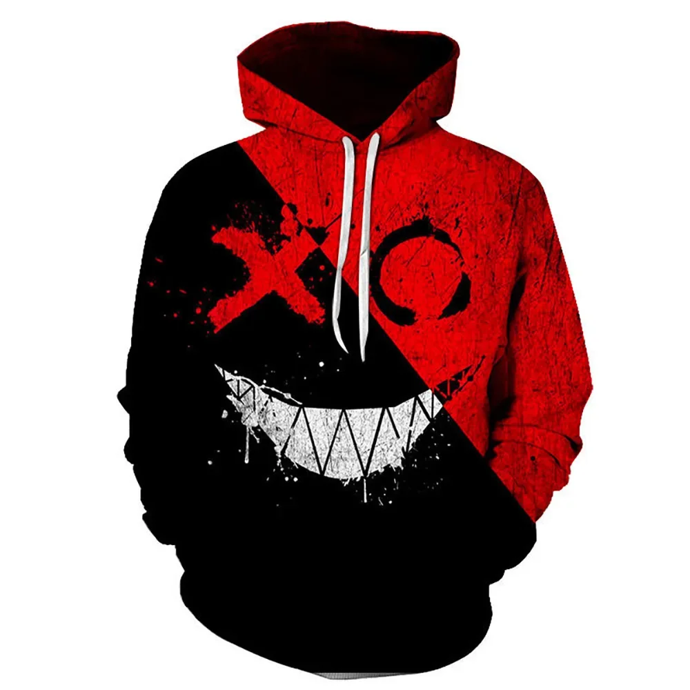 Men\'s Hooded Sweatshirt Cartoon Demon Print Long Sleeved Street Outdoor Hoodie Pullover Clothing Fashion Tops Hooded