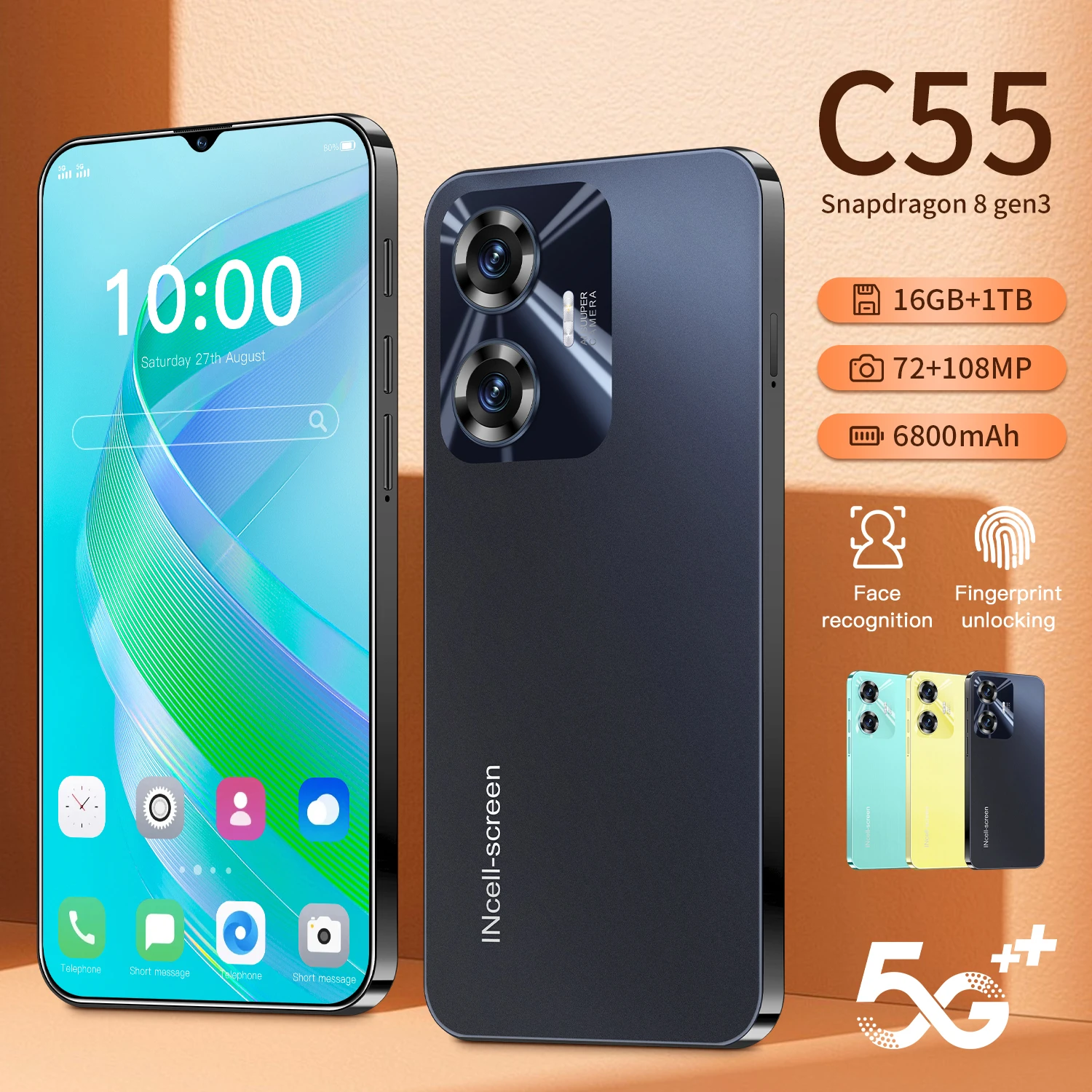 

2025 New Smartphones 16GB+1TB C55 Google NFC 16GB+1TB Celulares 6.8-inch HD 6800mAh 5G WiFi Cell Phones 72MP+108MP Mobile Phones