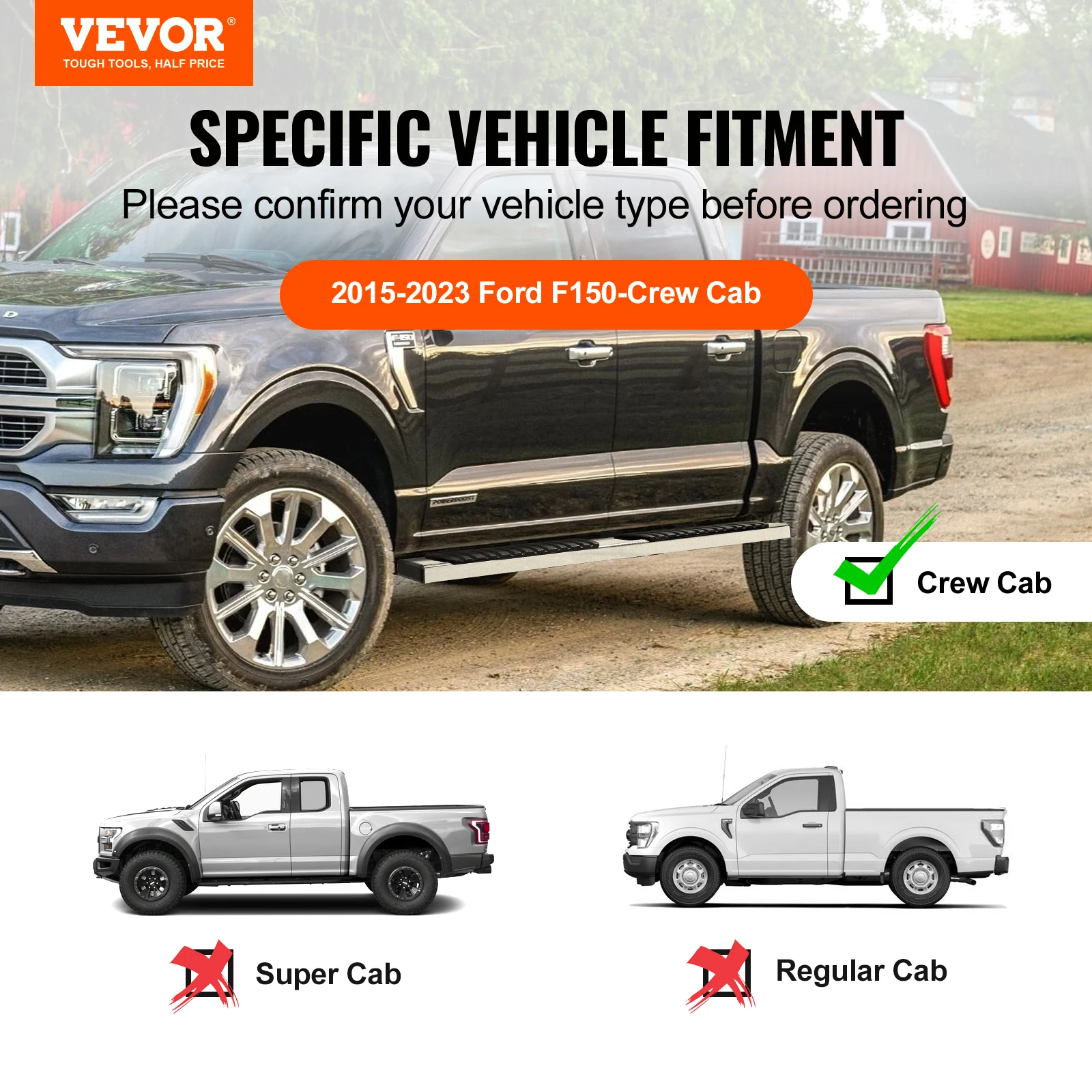 VEVOR Running Boards 2015-2023FordF150/2009-2018Dodge Ram1500/2019-2023Chevy Silverado/2007-2018Chevy Silverado Duty Crew Cab