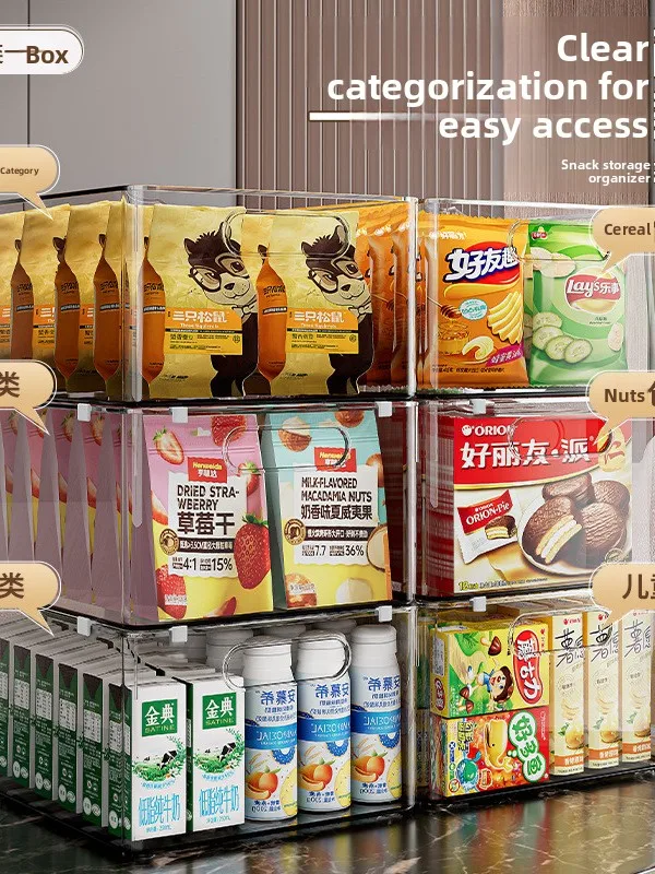 Transparent Acrylic Plastic Storage Box Kitchen Cabinet Desktop Snack Organizer Drawer Pull out Tray Basket Home Organizer