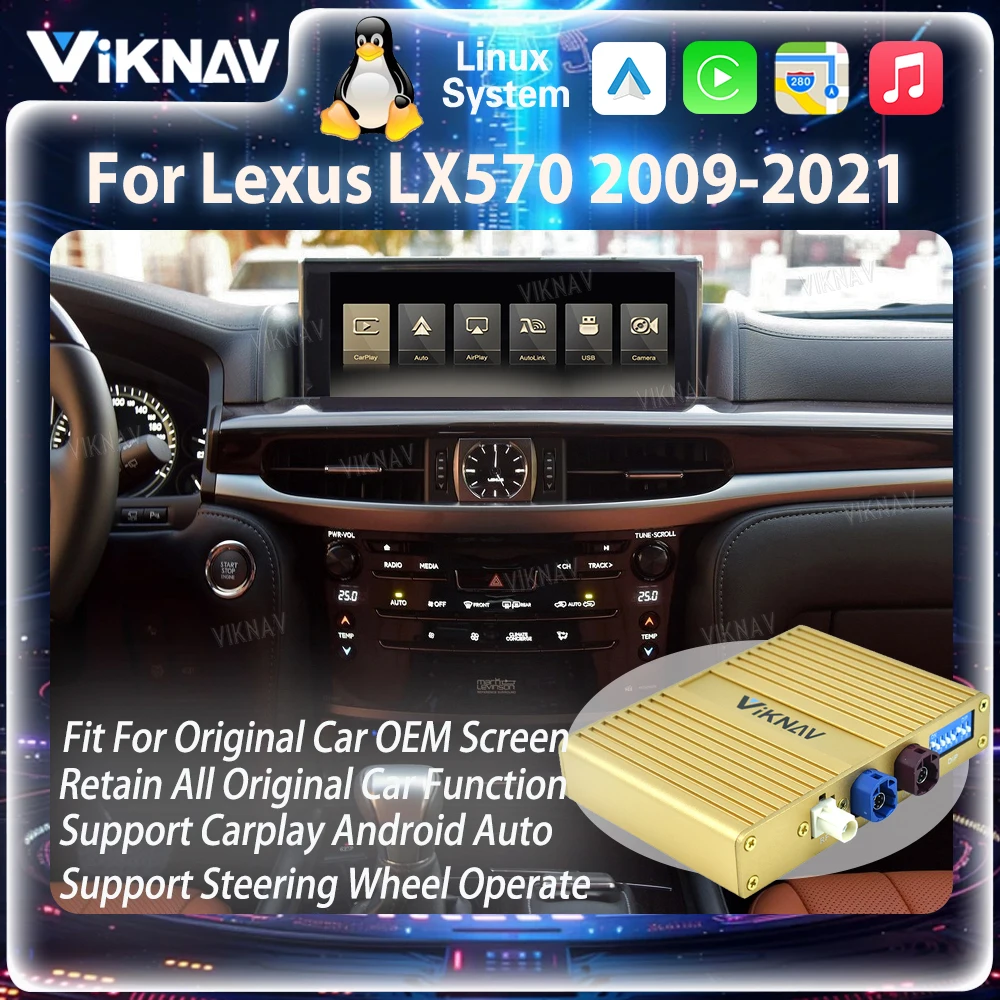 Viknav For Lexus LX570 2009-2021 Linux Interface Box Fit For Original Car OEM Screen Wireless Apple CarPlay Android Auto