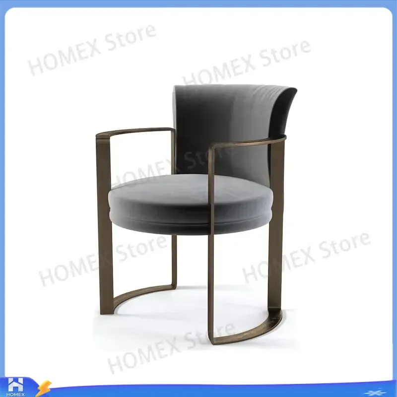 Luxury Brass Arm Dining Chair Round Velvet Upholstered Accent Chair Modern Gold Metal Frame Kitchen Living Room Furniture