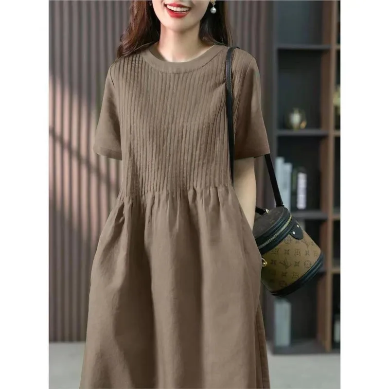 Dress Women\'s Mid-length 2024 Summer New Short-sleeved Casual Casual Belly-covering Casual Skirt