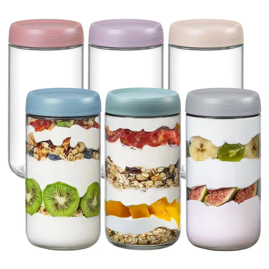 

6pack 24oz Glass jars with Airtight Lids, Overnight Oats Containers with Lids, Wide mouth Mason Salad jars, Glass Food Storage C