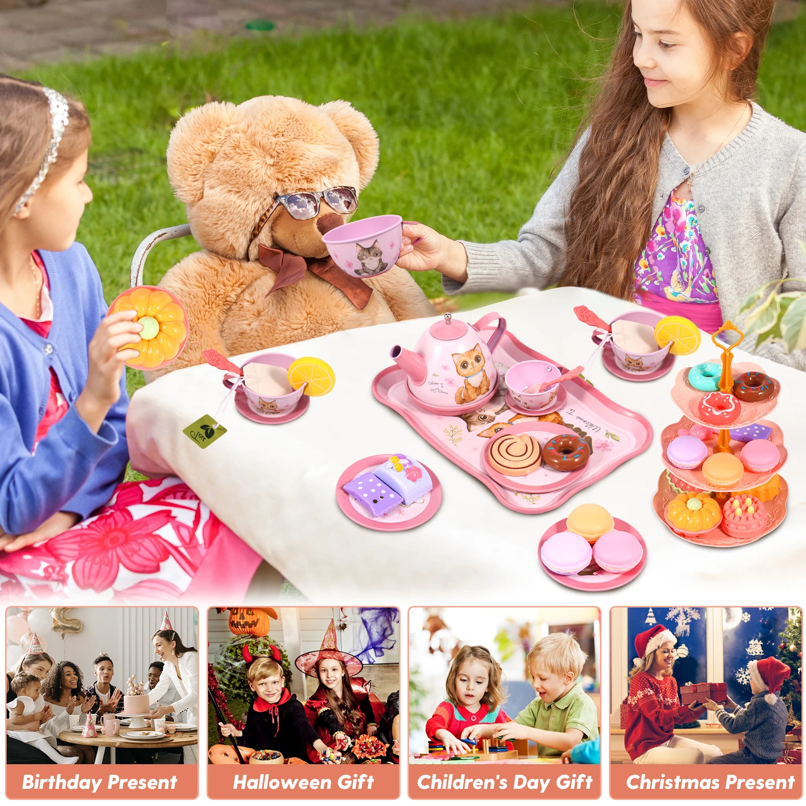 Imagem -03 - Tea Party Conjunto For Kids Chá da Tarde Engraçado Brinquedo Pretend com Bule Carrinho de Bolo de Sobremesa Estojo Simulação Portátil 50 Pcs