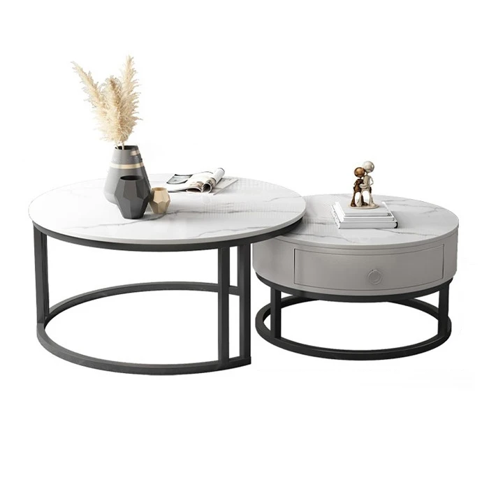 With Drawer Wooden Metal Coffee Table Luxury Living Room Apartment Office Round Small Coffee Table