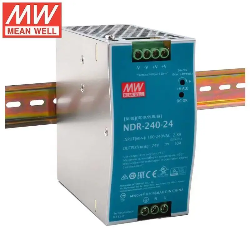 

MEAN WELL NDR-240-24 24V 10A 240W Single Output Industrial DIN RAIL Switching Power Supply PFC Function AC-DC