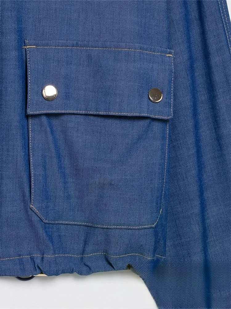 KONDALA Vintage Casual Blau Solide Oansatz Langarm Einreiher Taschen Jacken Mode 2025, Frühling Urlaub Weibliche Mäntel
