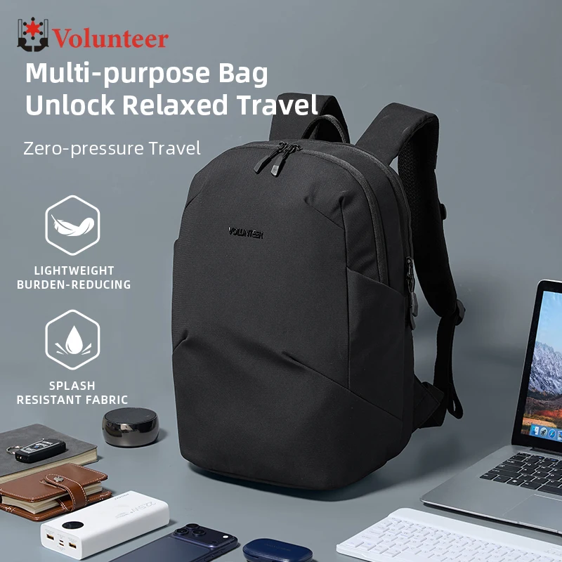 VOLUNTEER 16L Casual Business Laptop Backpacks for Men Minimalism Commute Waterproof Travel Black School Backpack Man 1990-04