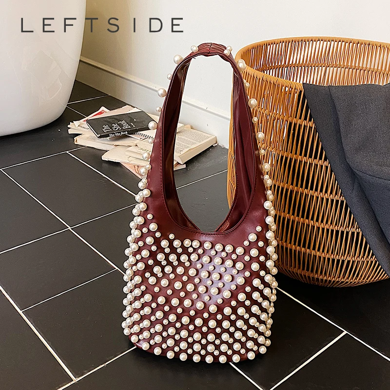 

LEFTSIDE Small Luxury Hobo Bags for Women Sweet Shoulder Bags Females Handbags and Purses 2025 Pearl Design New Evening Bag