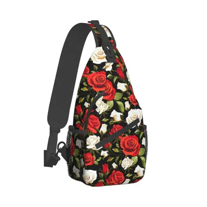 Beautiful Roses Pattern Sling Chest Bag Customized Floral Flower Shoulder Crossbody Backpack for Men Traveling Daypack