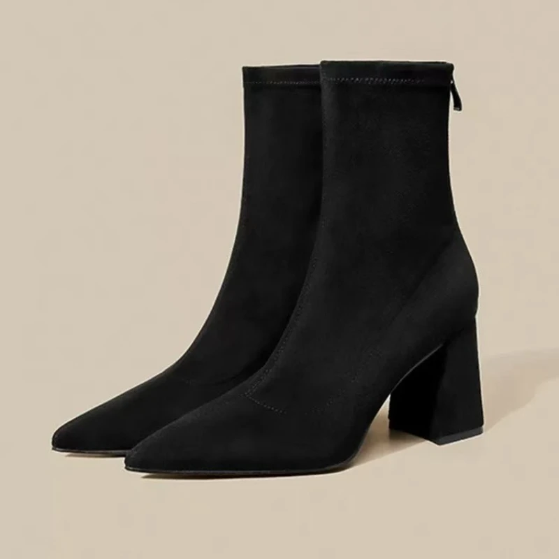 

High Heels Ankle Boots Women Pointed Toe Party Shoes Suede Chunky Chelsea Fashion Boots Sexy New 2025 Winter Brand Pumps Botas
