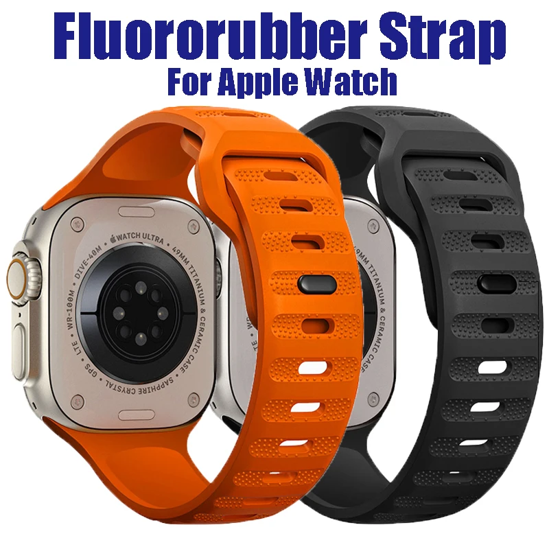 Rubber Strap For Apple Watch Series 10 9 8 46mm 45mm 44mm 42mm 41mm 40mm 38mm Fluororubber Bracelet For iWatch Ultra 2 49mm Band