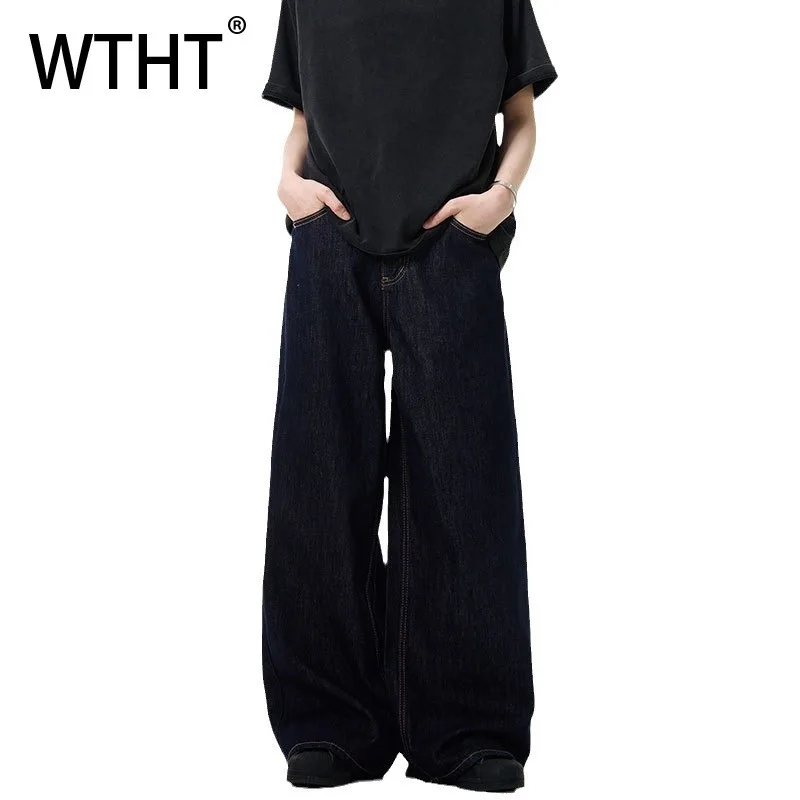 

WTHT Fashion Men's Solid Color Loose Straight Casual Denim Pants Trendy 2026 Summer High-waisted Wide Leg Jeans Male 2A2990