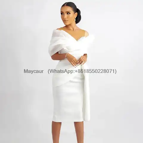 Short Wedding Dress Off the Shoulder Sheath/Column Wedding Gown for Women Bride Knee Length Beaded Simple Bridal Gown customized