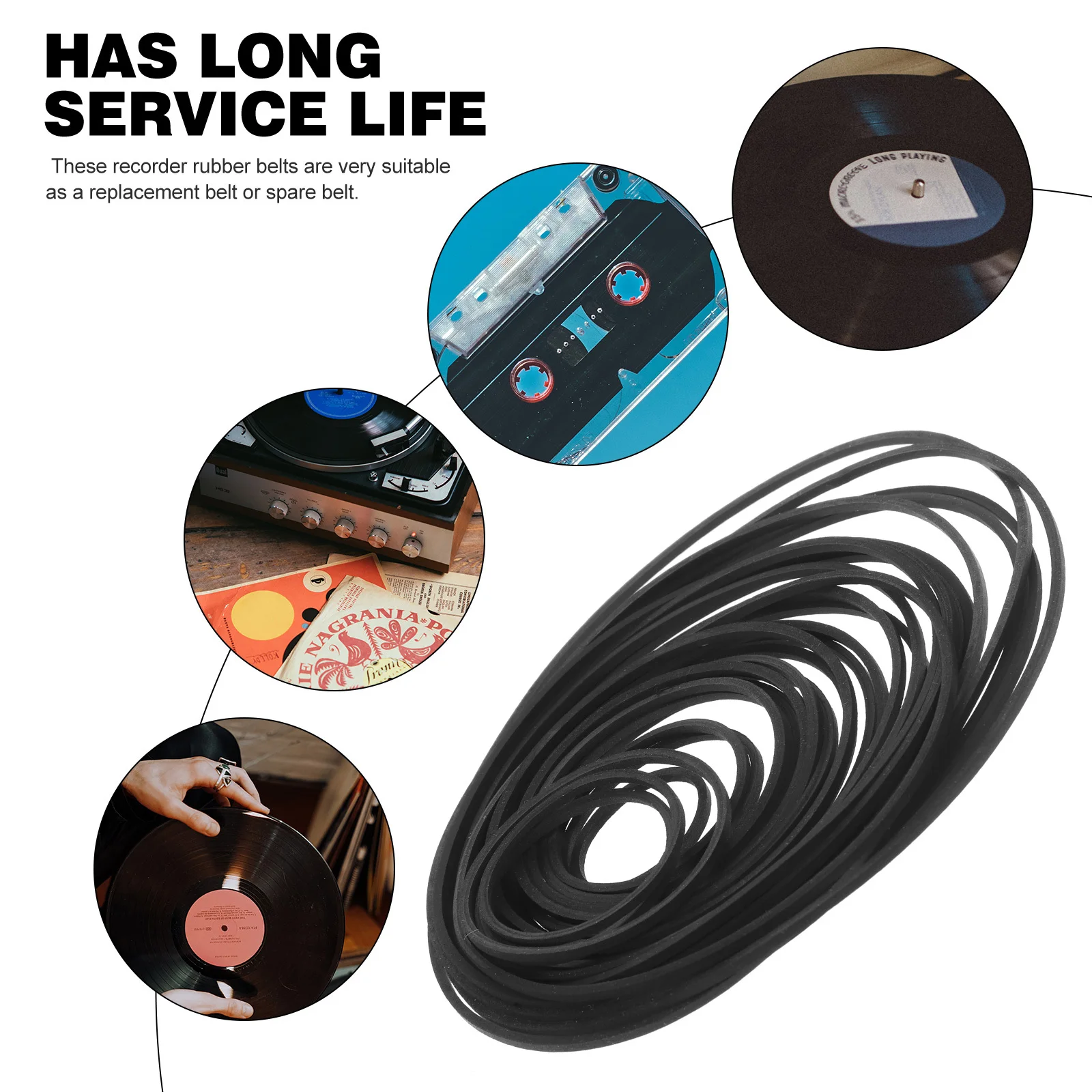 Courroies de Cassette en caoutchouc pour enregistreur, lecteur de musique, remplacement de bande carrée et plate, courroies d'entraînement de Machine, ensemble Durable de 1mm, 60 pièces