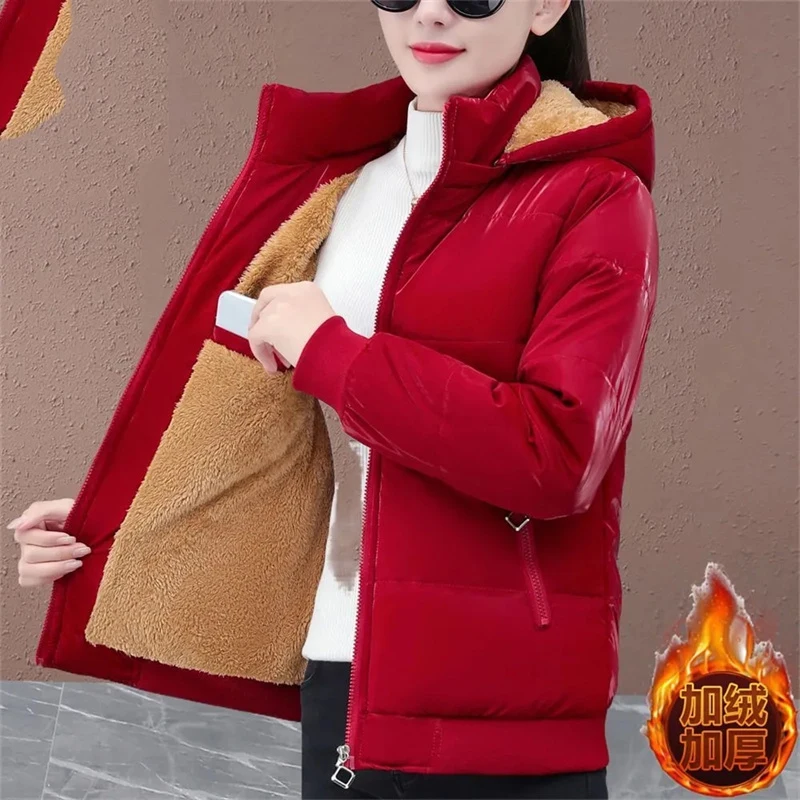 Fashion Plus Velvet Padded Down Cotton-Padded Jacket Women\'s 2024 Loose Winter Cotton-Padded Jackets New Temperament Warm Coat