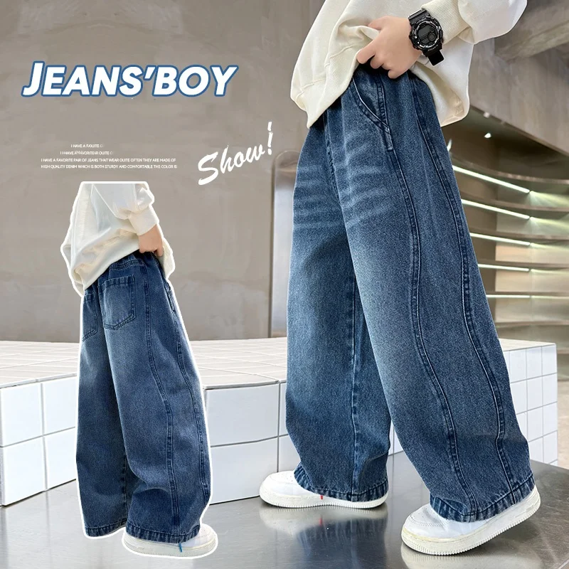 

Baby Boys Jeans With Classical Blue Teen Boy Denim Teenage Spring Autumn Long Trousers Toddler Straight Jeans Toddler Age 4-14Y