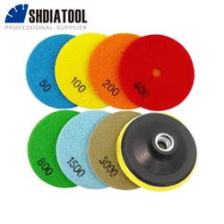 SHDIATOOL 4'' Dry Diamond Polishing Pad 100MM for Granite Marble 7pcs/set Mixed Grits plus a 5/8-11 backer