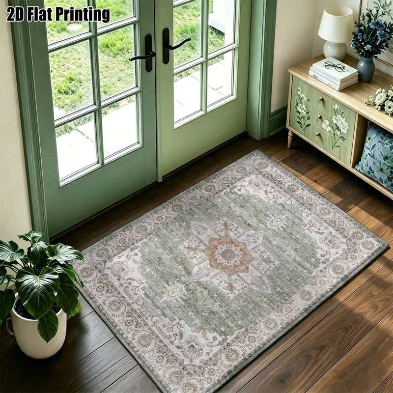 1Pc American Retro Bohemian Print Carpet, Machine Washable, Warm Home Decoration, Compatible with Retro Style, Suitable for Living Room, Bedroom, Entryway, Office, Corridor