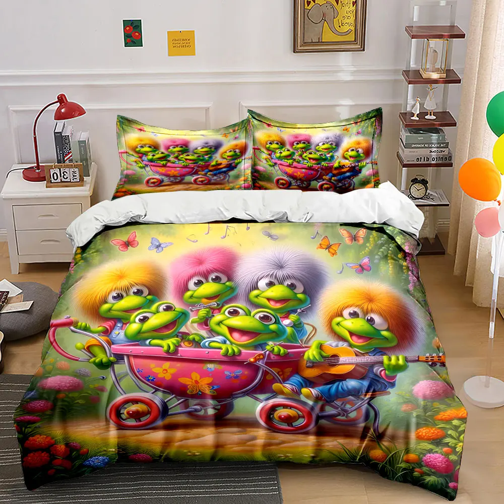 Cartoon frog cheerful band Printed Duvet Cover Set1 Duvet Cover+2 PillowcaseMulti Size Bedroom Bedding Decoration Luxury gifts