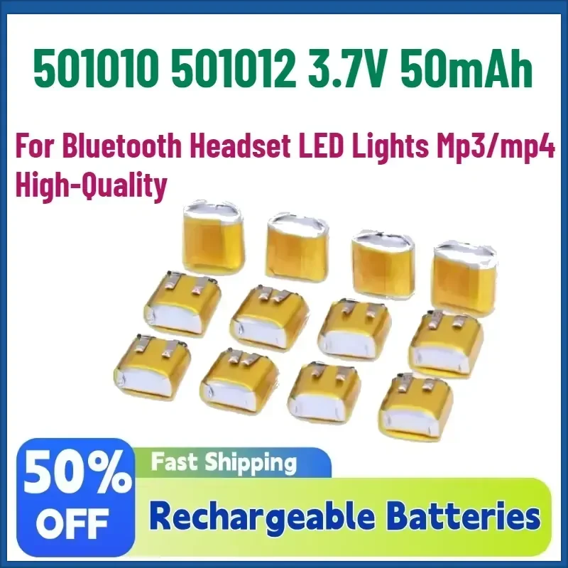 New 6-50pcs 501010 501012 3.7V 50mAh Lipo Rechargeable Polymer Batteries for Bluetooth Headset LED Lights Mp3/mp4