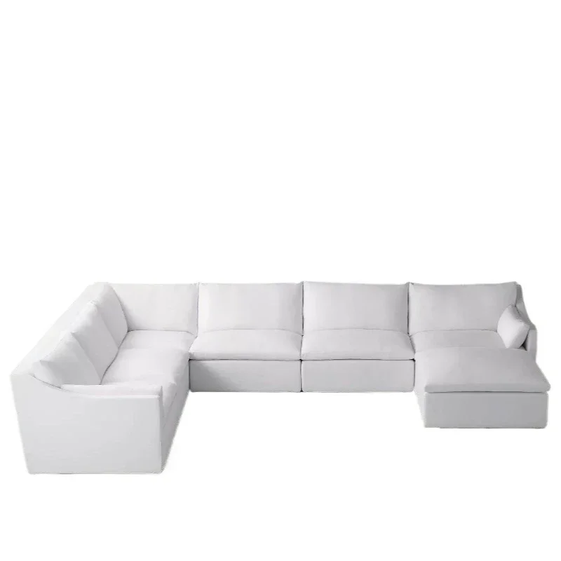 

Cloud sofa light luxury modern simple villa white linen fabric sofa down corner sofa