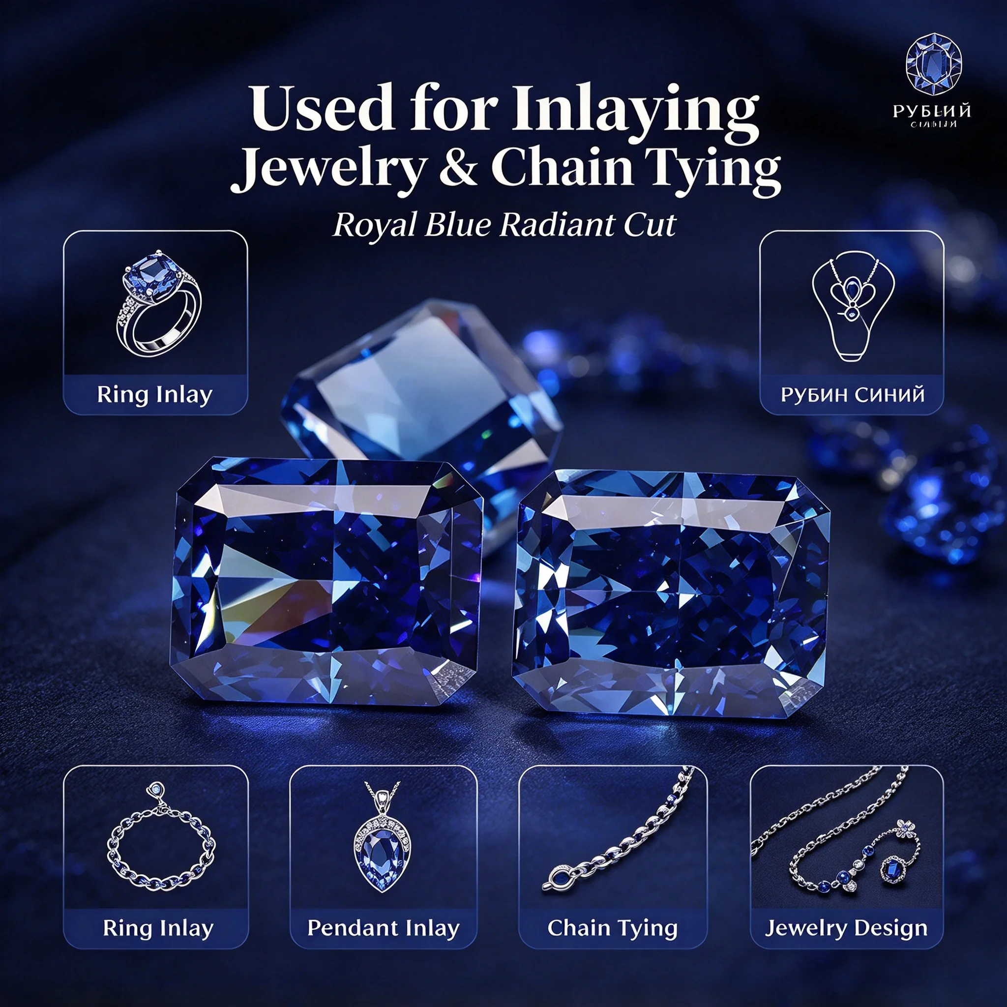 Royal Blue Radiant Cut Sapphire Loose Stone with Certificate, Polished Gemstone for Jewelry Inlay Handmade Craft  Free Shipping