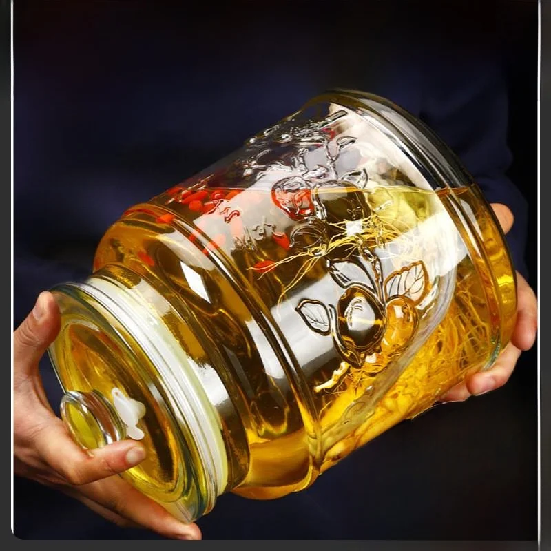 Botella de Vidrio Sellada con Grifo para Remojar Vino de Ginseng, Uso Doméstico, Tarro para Vino de Ciruela, 10 Jin, Contenedor de Almacenamiento de Material Plástico